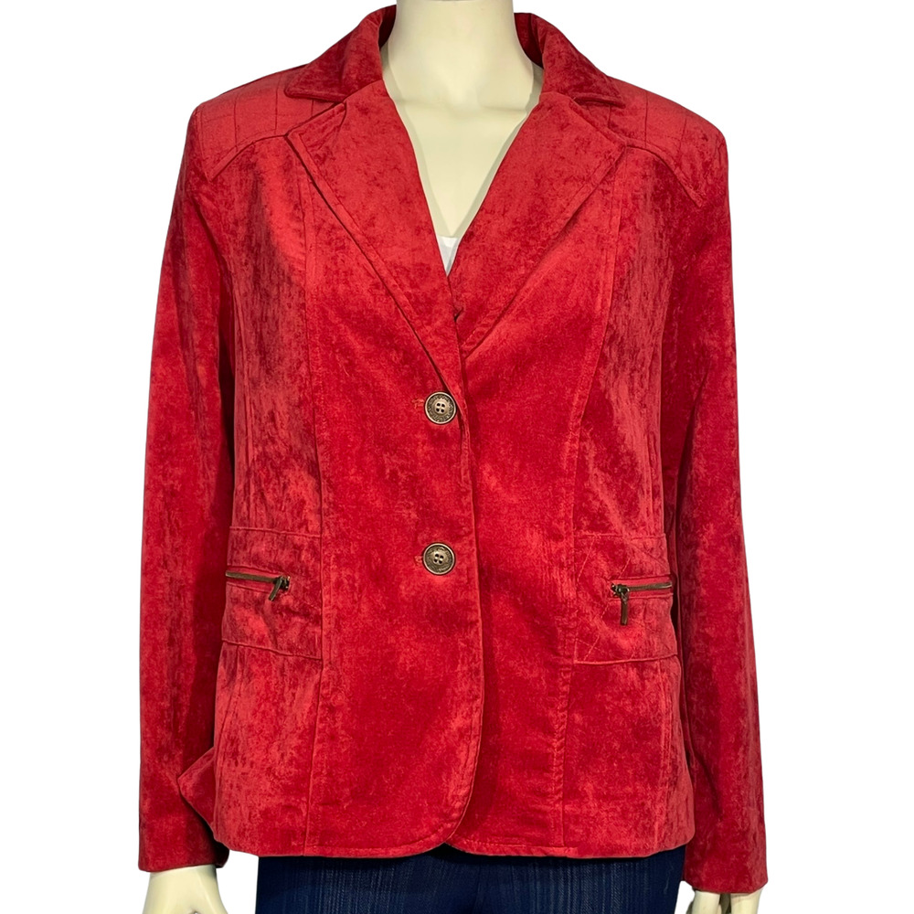 Southern Lady Sz 10 Blazer Jacket Notch Collar 2 Button Close Red Faux Suede